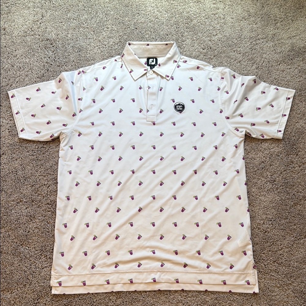 FootJoy Cream Polo with Purple Pattern